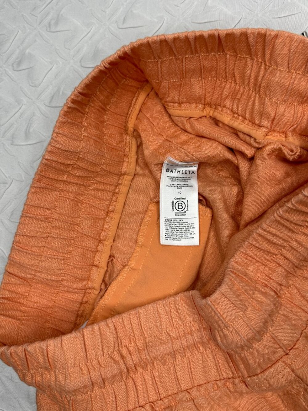 Athleta Cabo 100% Linen Orange Joggers, Size 10 Athleisure Boho Resort - Picture 7 of 7
